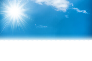 Sun sky with sun rays on blue clear sky in PNG isolated on transparent background