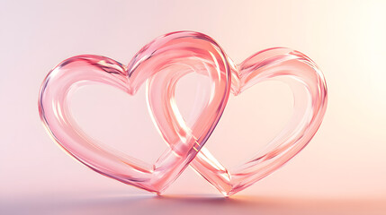 Romantic Valentine's Day card with intertwined hearts and a soft blush pink background isolated on white background in HD