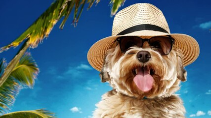 A serene video capturing swaying palm leaves against a bright blue sky, evoking a tropical vibe. Shot from a low camera angle.