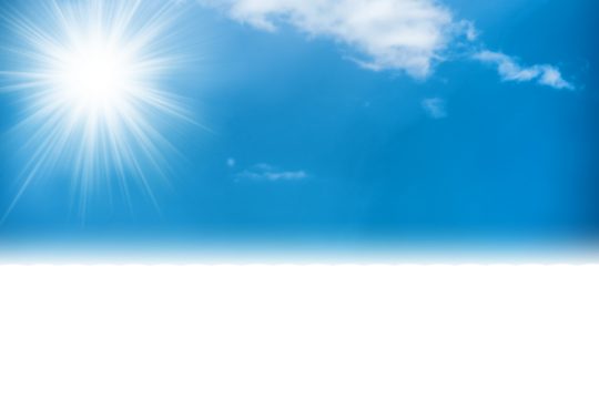 Sun sky with sun rays on blue clear sky in PNG isolated on transparent background