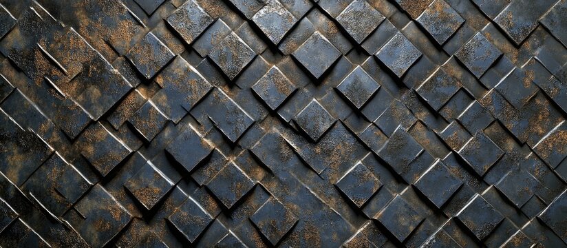 Aged silver and black metal texture with scratches intersecting on a diagonal grid pattern against an industrial ceiling background, ideal for design projects.