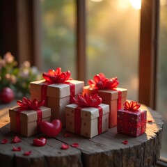 Capturing Romance A Stunning Display of Thoughtful Gifts on Wooden Table
