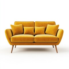 Modern Bright Yellow Sofa with Cushions in Minimalist Style