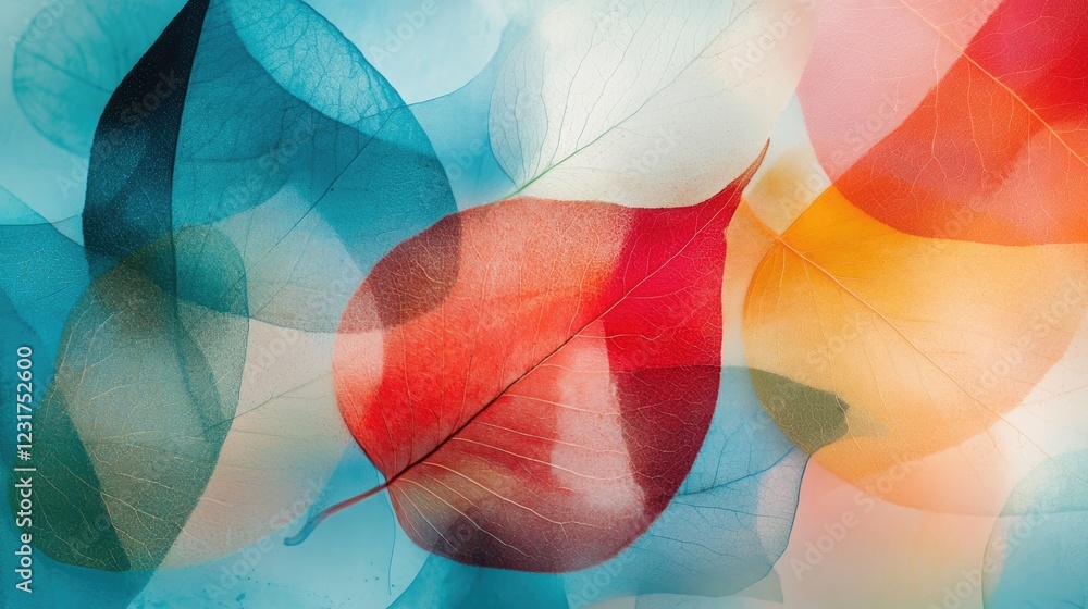 Wall mural a swirling, abstract array of colorful leaves carried by an invisible breeze. dynamic flow, natural 