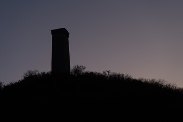 outline of watchtower against evening sky, georgia