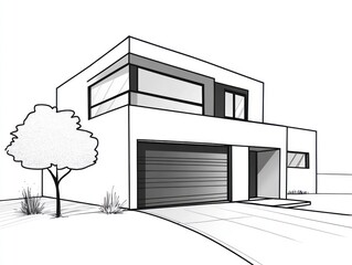 Modern House Architectural Sketch Design Drawing