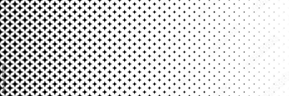 Poster horizontal halftone of modern black sharp crossed shape design for pattern and background.
