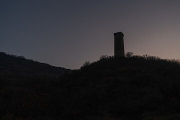 outline of watchtower against evening sky, georgia