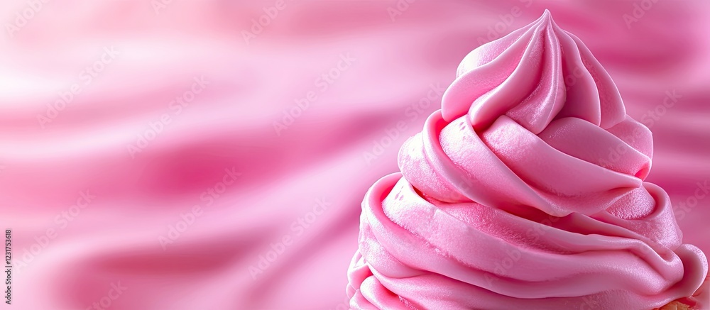 Poster vibrant pink ice cream swirl positioned on the right against a soft pink background creating an invi