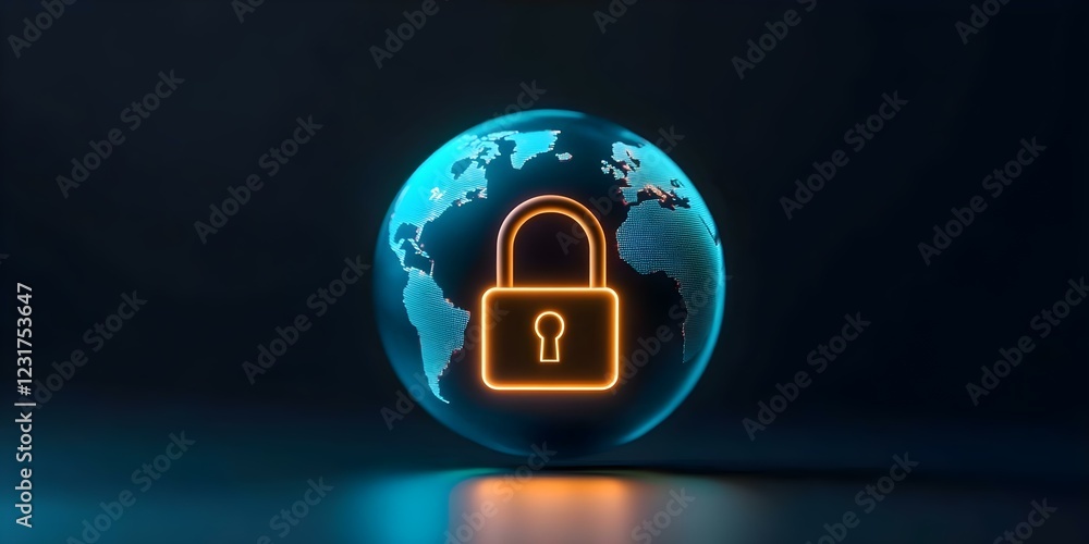 Aufkleber a digital globe with a glowing lock symbol, representing cybersecurity and global data protection. c