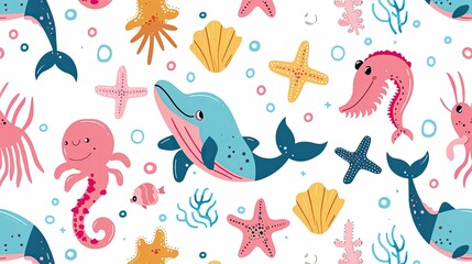 Obraz premium black multicolor marine animals marine animal illustration