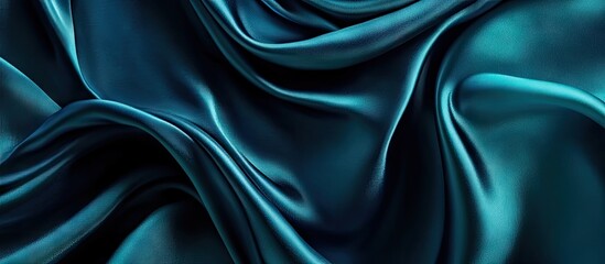 Obraz premium Teal and navy blue silk waves create an elegant abstract design with smooth folds and a glossy finish, emphasizing rich textures and depth.
