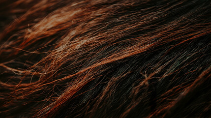 Close-up reddish-brown horse hair texture, outdoors, blurred background, ideal for website design