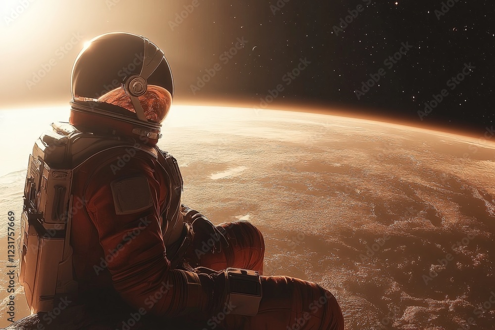 Poster astronaut observes the surface of mars during a breathtaking space exploration moment