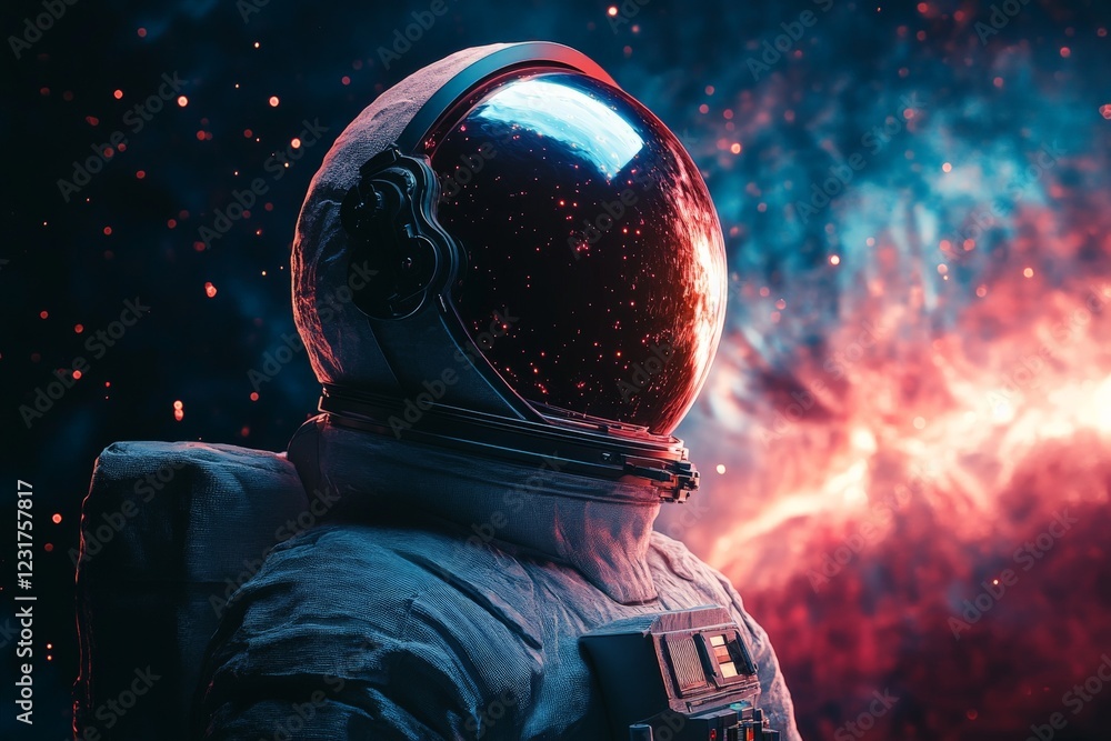 Aufkleber Astronaut exploring the cosmos with a vibrant nebula in the background at an unspecified time in deep space