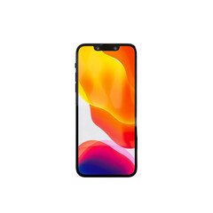 Modern smartphone with vibrant display isolated on white background. High-resolution touch screen with colorful abstract wallpaper.