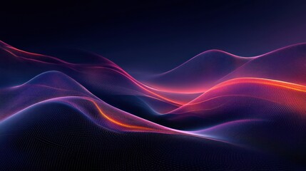 Abstract glowing waves, dark background, digital art, website header