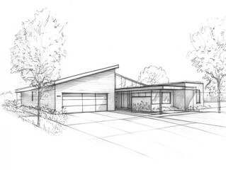Fototapeta premium Modern House Architectural Sketch Design Plan