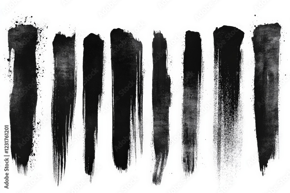 Poster Black paint strokes arranged artistically on a white background showcasing a range of textures and patterns
