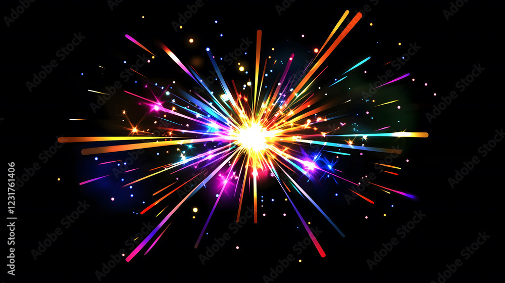 Aufkleber vibrant multicolored sparkle burst with radiant rays illuminating a dark background. generative ai