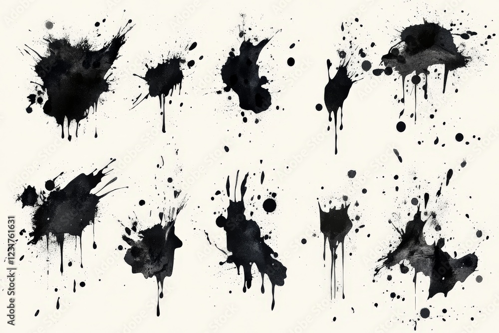 Poster artistic black ink splashes on a light background showcasing creativity and expression in design wor