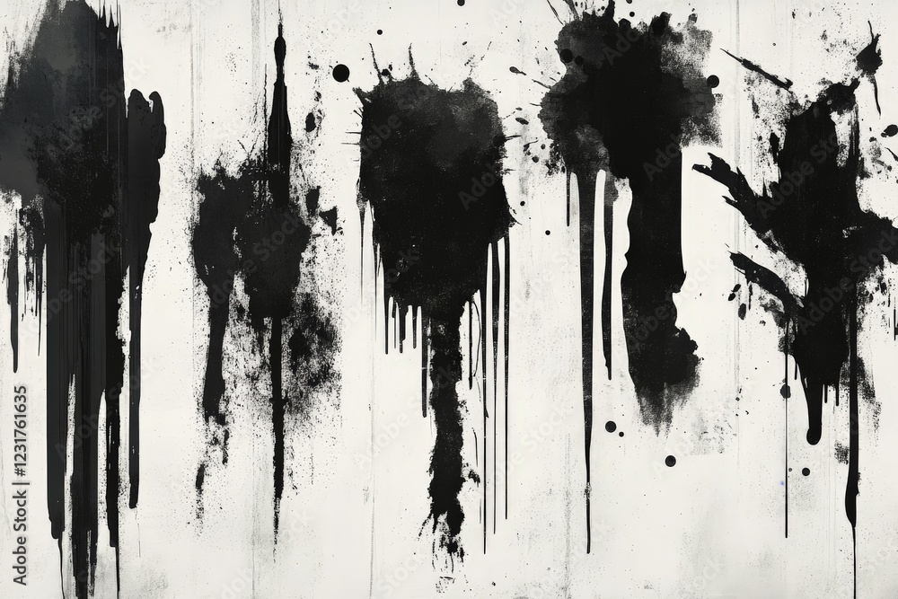 Poster abstract black and white artwork featuring dripping paint on a textured canvas