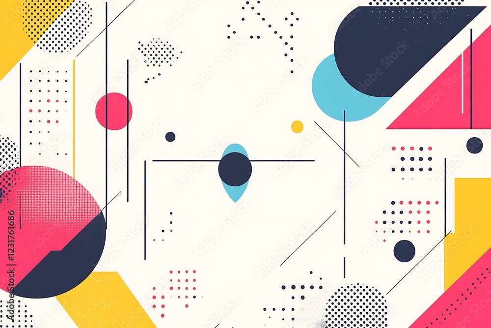 Aufkleber abstract geometric composition with bold colors and halftone patterns