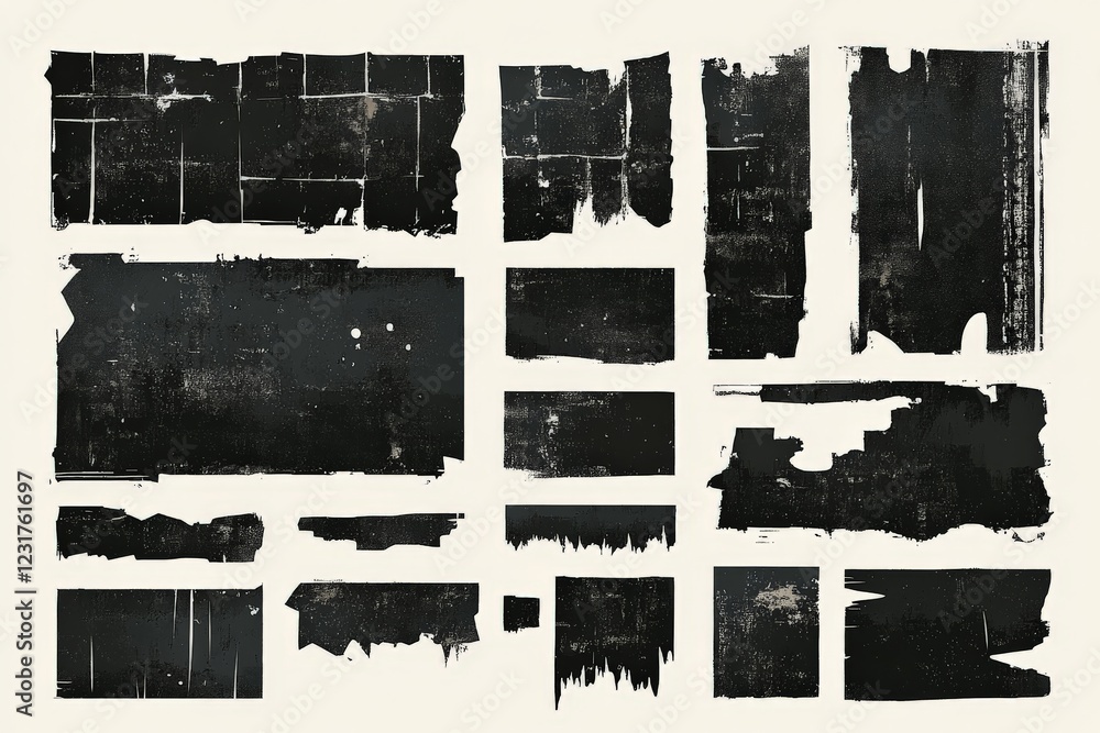 Poster Black textured patterns and abstract designs suitable for backgrounds or artistic projects