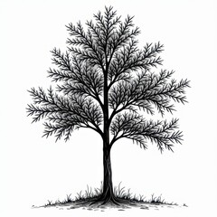 Obraz premium Monochrome Illustration of a Single Deciduous Tree Nature Botanical Silhouette
