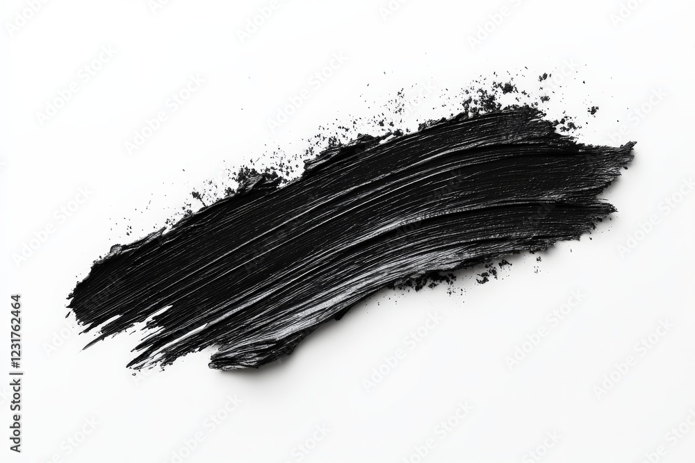 Poster Black paint stroke on a clean white canvas showcasing texture and movement in art creation process
