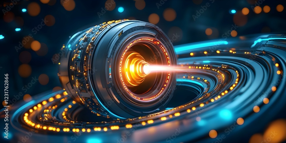 Aufkleber a futuristic, abstract design featuring a glowing circular structure with dynamic energy and illumin