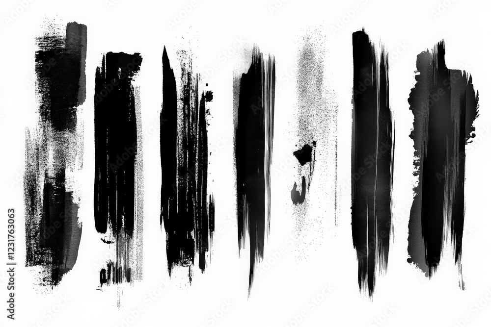Poster abstract black brush strokes on a white background used for artistic design and digital creativity