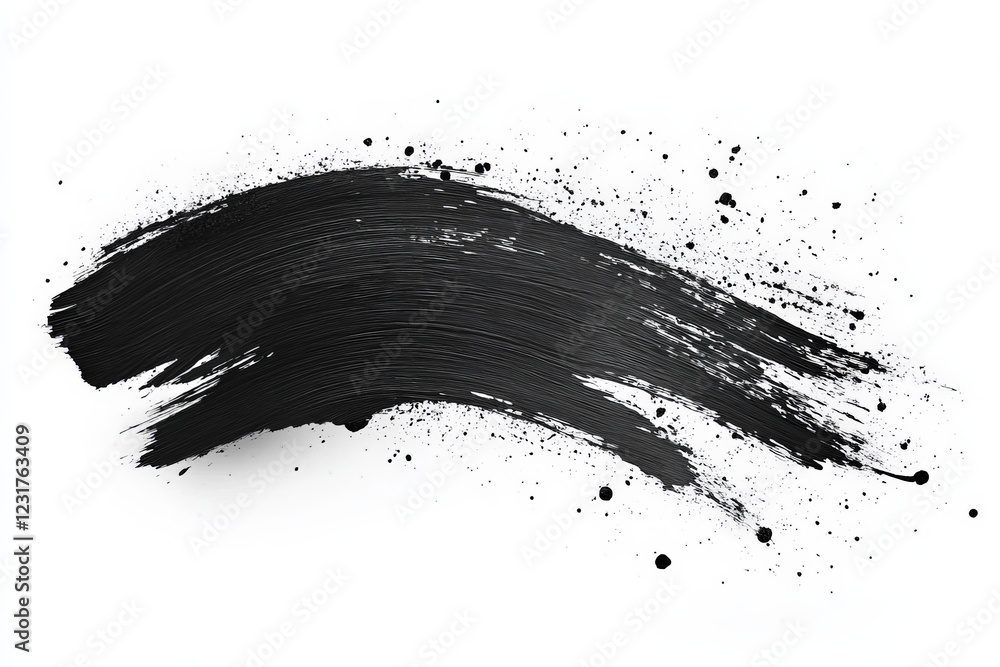 Aufkleber bold black paint stroke with splatters on a white background creates a dynamic visual contrast and a