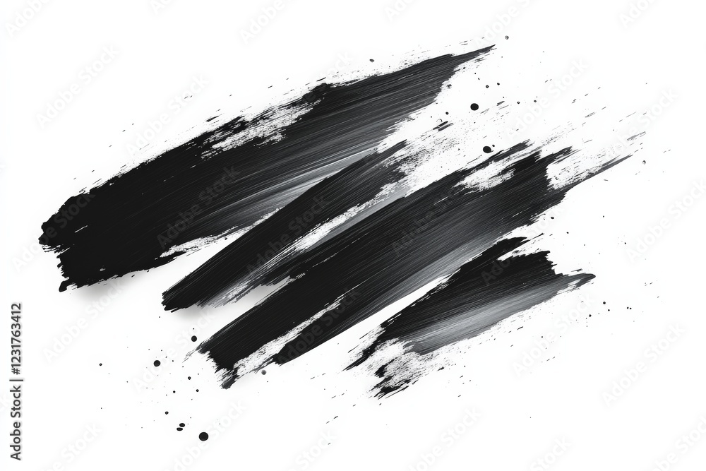 Poster abstract black paint strokes on a white canvas showcasing artistic expression and creativity