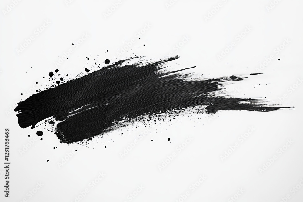 Poster bold black paint stroke with splatters on a white background showcasing artistic expression and crea