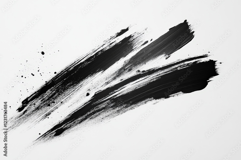 Poster Bold black paint strokes create dynamic texture on a white canvas in an artistic expression