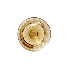Top view of a champagne glass with bubbles, isolated on a white background. Perfect for celebrations and festive occasions.