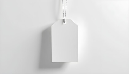 Blank White Price Tag Hanging Against a Plain Background