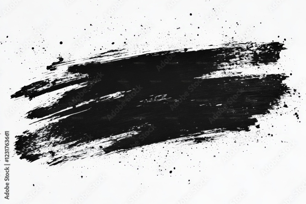 Aufkleber Bold abstract black brushstroke with splatters creating a dynamic artistic expression on a white background