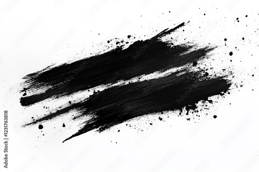 Poster Bold black brush strokes creating dynamic textures on a white canvas surface in an artistic expression