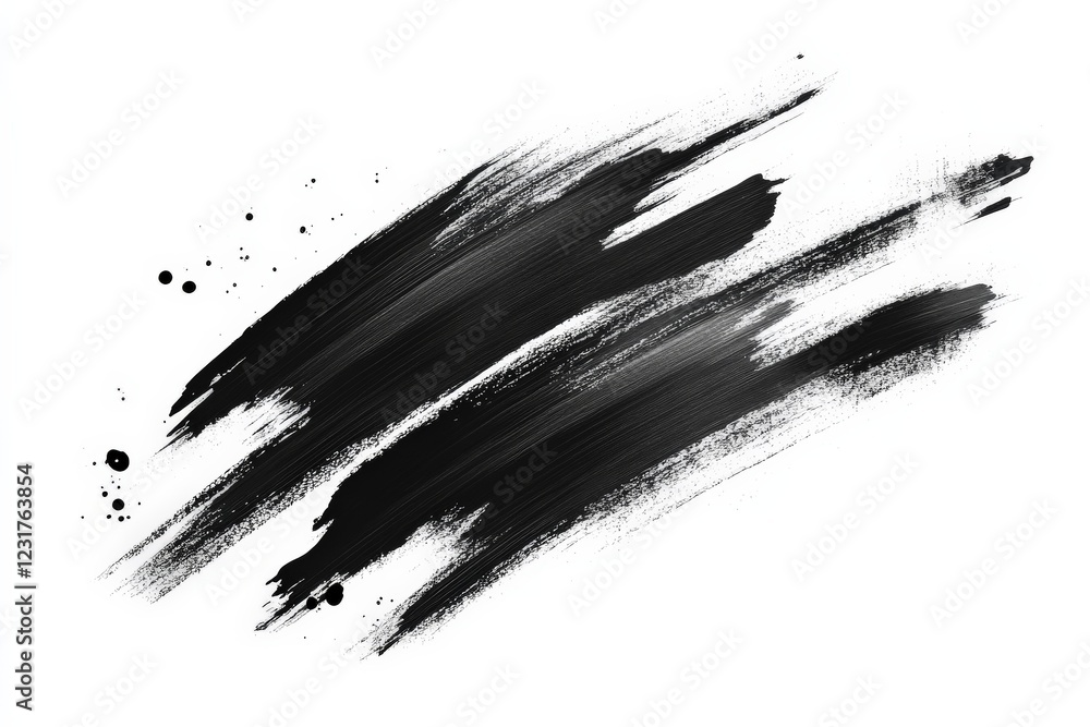 Aufkleber Dynamic black paint strokes on white canvas creating an abstract artistic expression of movement and energy