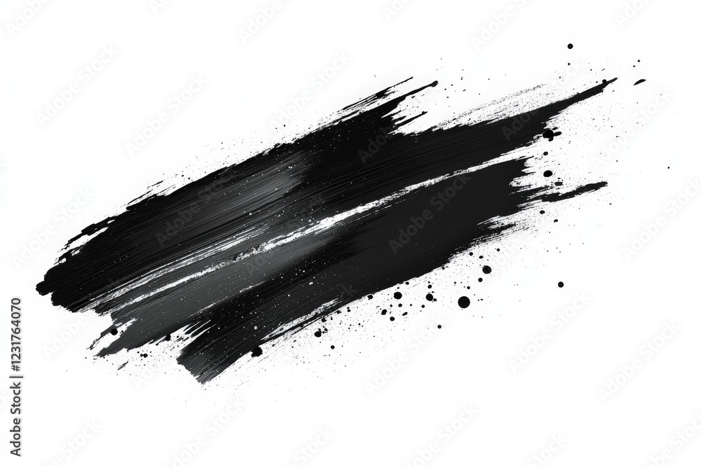 Aufkleber black paint stroke with splatters on a white background depicting creativity in artistic expression