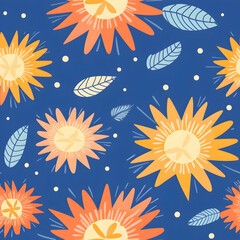 Obraz premium Seamless handdrawn pastel suns pattern vibrant background digital art warm atmosphere artistic design