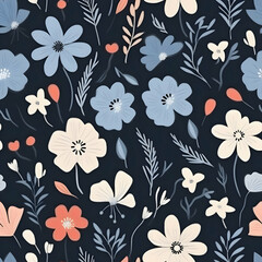 Whimsical handdrawn pastel flower pattern seamless design organic scattering nature inspired floral aesthetic