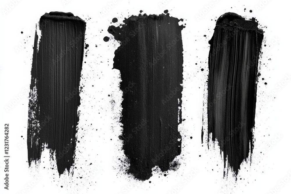 Aufkleber Various strokes of black paint create an artistic display with unique textures and patterns on a white background