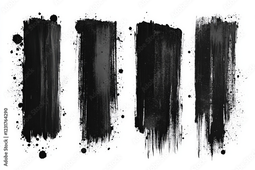 Poster Abstract black paint strokes creating dynamic textures on a white background in an artistic display of creativity and expression