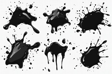 Black paint splatters creating abstract patterns on a light background