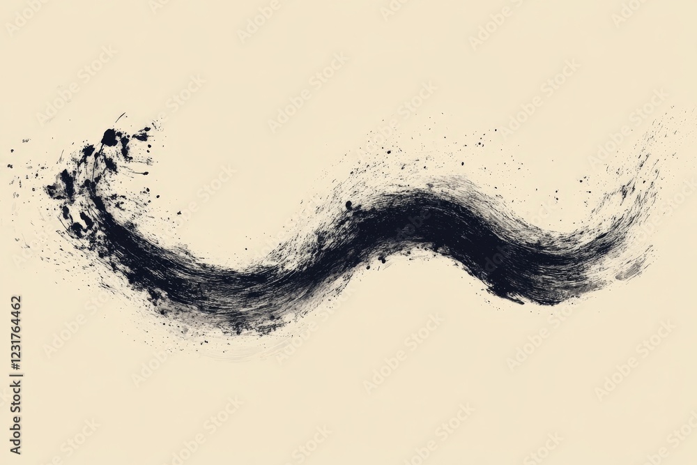 Fototapete dynamic black brush stroke flows across a beige background creating an abstract artistic effect