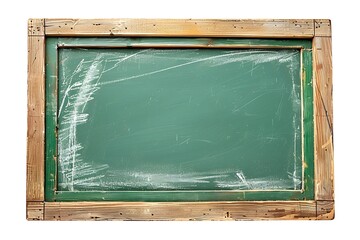 Empty blank green chalkboard with wooden frame isolated on white background