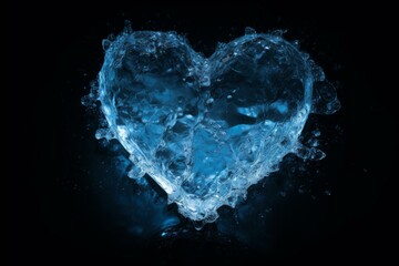Heart made of water with beautiful splashes on dark background representing love, purity, and freshness